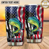 Maxcorners Fishing Tumbler Waving American Flag Action Design Personalized Name Tumbler (13 Species)