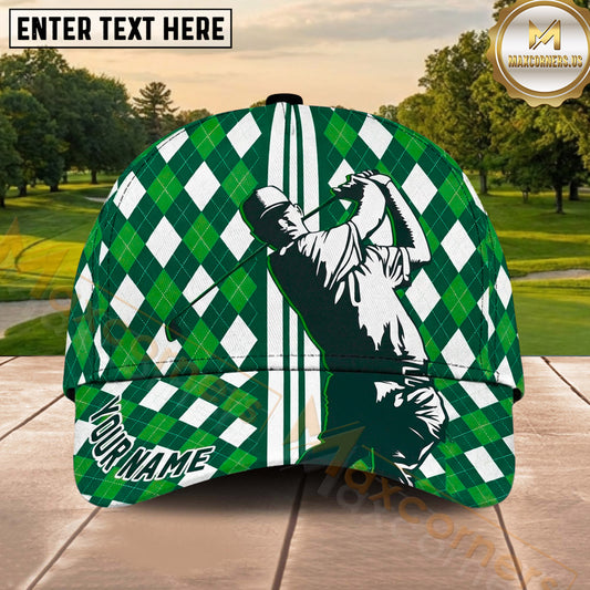 Maxcorners Golf Argyle Pattern Golfer Silhouette Personalized Name 3D Classic Cap
