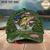 Maxcorners Fishing Green American Flag Splash Personalized 3D Cap (12 Fish Species)