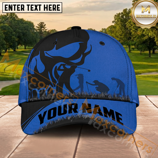 Maxcorners Golf Blue Golfer Shadow Personalized Cap