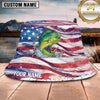 Maxcorners Fishing Watercolor American Flag Splash Personalized 3D Bucket Hat (13 Fish Species)
