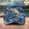 Maxcorners Fishing Blue Camouflage Splash Personalized Name 3D Cap (12 Fish Species)