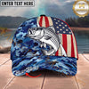 Maxcorners Fishing USA Flag Blue Camouflage Personalized Name 3D Cap (12 Fish Species)
