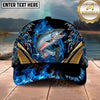 Maxcorners Fishing Blue Flame Gold Accent Personalized Name 3D Shirt (13 Fish Species)