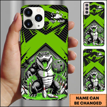 Maxcorners Crocodile Bowling Toxic Monster Strike Style Multicolor Options Personalized Name 3D Phonecase