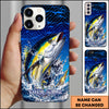 Maxcorners Fishing Blue Geometric Splash Wave Personalized Name Phone Case (12 Fish Species)