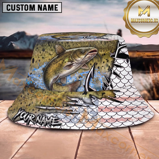 Maxcorners Fishing Torn Scale Water Splash Graphic Personalized 3D Bucket Hat (13 Fish Species)