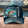 Maxcorners Fishing Blue Water Wave Personalized Name 3D Cap (12 Fish Species)