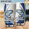 Maxcorners Fishing Tumbler White Blue Hexagon Stripe Design Personalized Name Tumbler (13 Species)