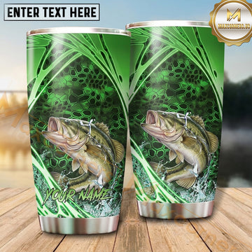 Maxcorners Fishing Tumbler Emerald Green Swoosh Honeycomb Design Personalized Name Tumbler (13 Species)