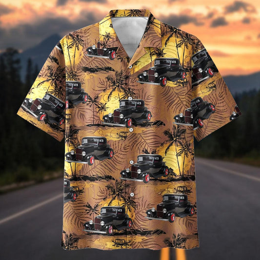 Maxcorners Vintage 1932 Ford Coupe Hot Rod Classic Car Tropical Sunset Hawaiian Shirt