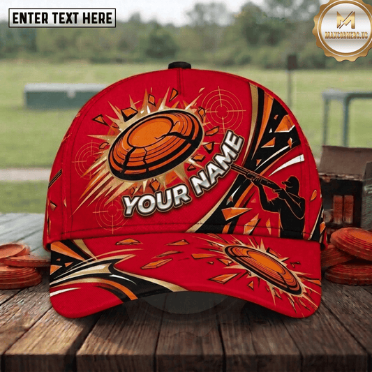 (6 Colors) Maxcorners Clay Pigeon Trap Shooting Shattered Clay Target Red Shooter Silhouette Custom Name Classic Cap