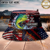Maxcorners Fishing American Flag Personalized Name 3D Bucket Hat (12 Fish Species)