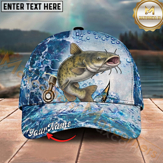 Maxcorners Fishing Ocean Bubble Artwork Personalized Name 3D Cap (12 Fish Species)