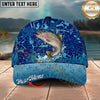 Maxcorners Fishing Blue Hook Pattern Personalized Name 3D Cap (12 Fish Species)