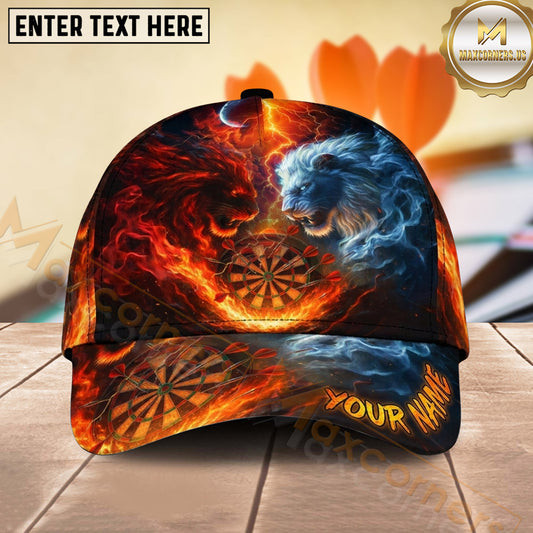 Maxcorners Darts Fire and Ice Lions Dartboard Personalized Name 3D Classic Cap