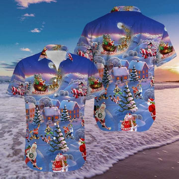 Maxcorners Hockey And Santa Claus Christmas Hawaiian Shirt