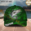 Maxcorners Fishing Green Geometric Water Splash Personalized Name 3D Cap (12 Fish Species)