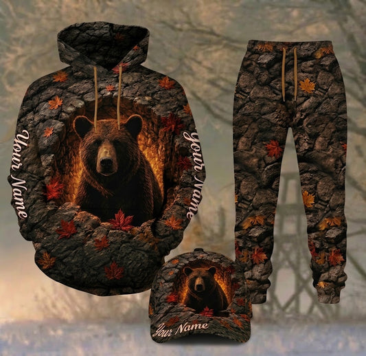 Maxcorners Hunting Bear Autumn Stone Cave Personalized 3D Shirts