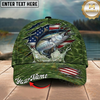 Maxcorners Fishing Green American Flag Splash Personalized 3D Cap (12 Fish Species)