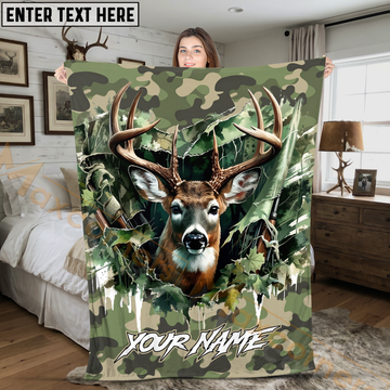 Maxcorners Whitetail Deer Breakthrough Woodland Camo Personalized 3D Blanket