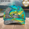 Maxcorners Fishing Olive Silver Curved Line Water Splash Personalized Name 3D Cap (12 Fish Species)