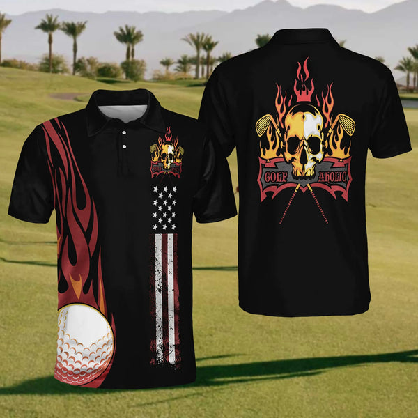 Maxcorners Fire Skull Mens Golf Polo Shirt, Mens Golf Shirt, Gift For Golf Lovers