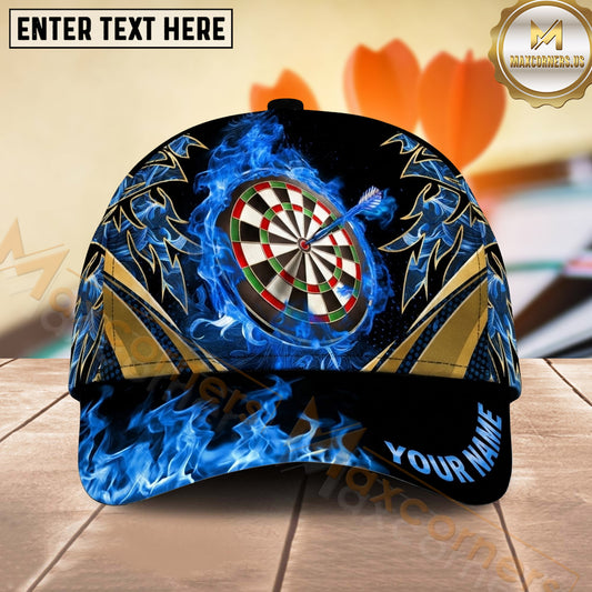Maxcorners Darts Flaming Bullseye Ornamental Pattern Personalized Name 3D Classic Cap