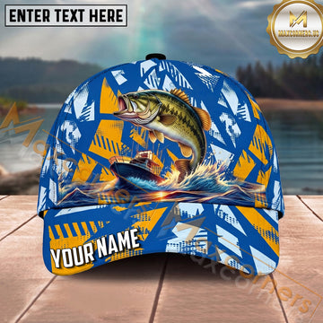 Maxcorners Fishing Ocean Boat Wave Personalized Name 3D Cap (12 Fish Species)