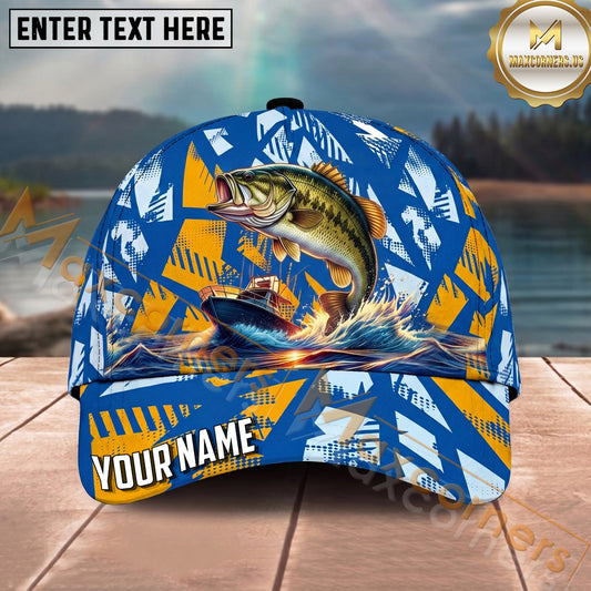 Maxcorners Fishing Ocean Boat Wave Personalized Name 3D Cap (12 Fish Species)