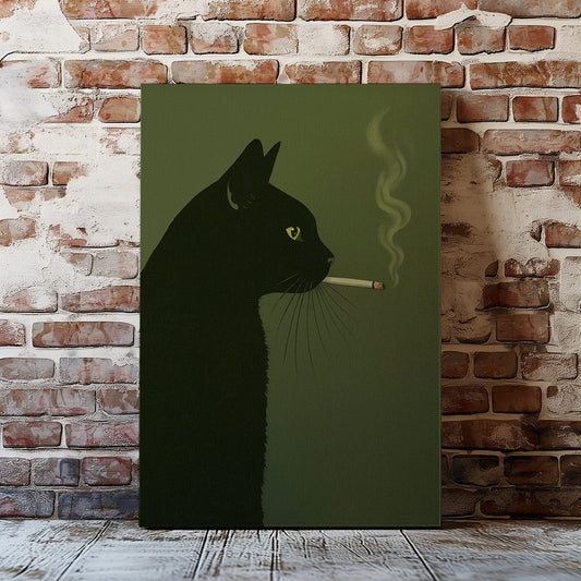 Maxcorners Black Cat Smoking Canvas Funny Retro Cat Wall Art LM2611