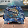 Maxcorners Fishing Blue Camouflage Splash Personalized Name 3D Cap (12 Fish Species)