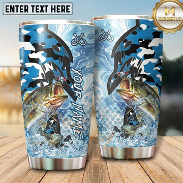 Maxcorners Fishing Tumbler Blue White Camouflage Silhouette Design Personalized Name Tumbler (13 Species)