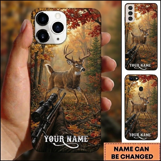 Maxcorners Hunting Deer Autumn Forest Pursuit Customized Name Phone Case