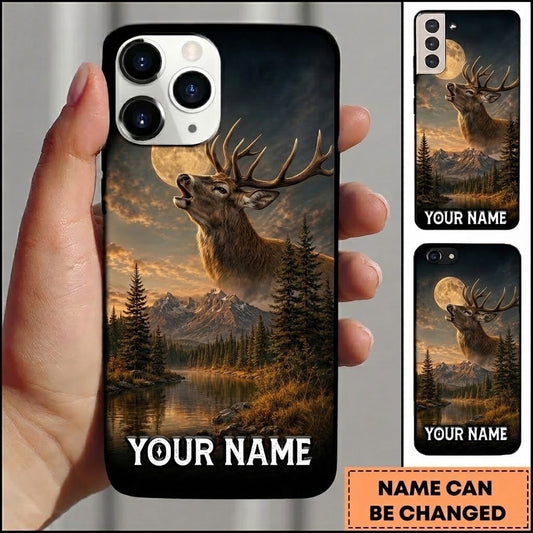 Maxcorners Hunting Roaring Deer Golden Moonlit Mountain Lake Customized Name Phone Case