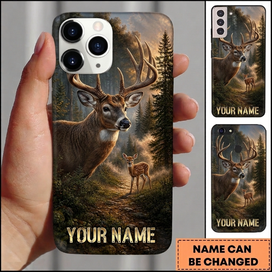 Maxcorners Hunting Deer Brown Golden Woodland Forest Customized Name Phone Case