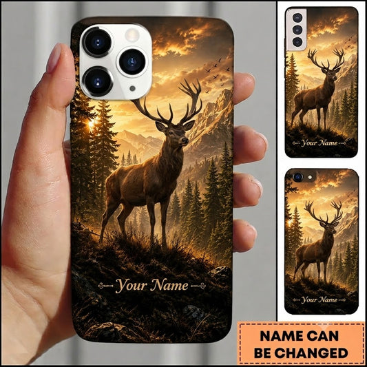 Maxcorners Hunting Deer Golden Sunset Mountain Forest Customized Name Phone Case