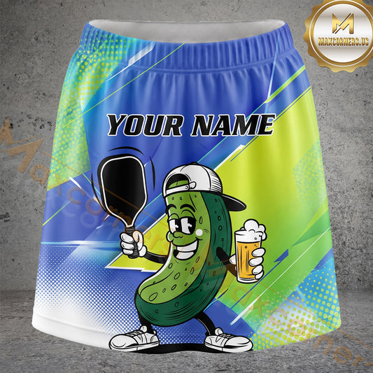 Maxcorners Pickleball Blue Lime Pickle Athlete Personalized 3D Skort, Skirts With Shorts