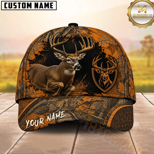 Maxcorners Deer Hunting Rustic Leaf Camo Multiple Options Personalized Name 3D Cap