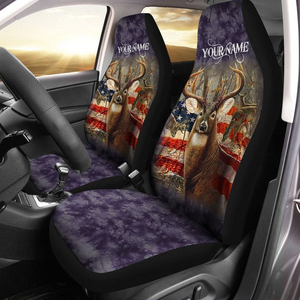 Maxcorners Personalized Name Deer Hunting US Flag Camouflage Car Seat Covers