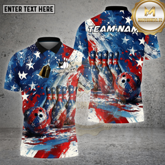 Maxcorners Bowling Shirt Patriotic American Flag Splatter Art Multioptions Personalized Name, Team Name Unisex 3D Shirt