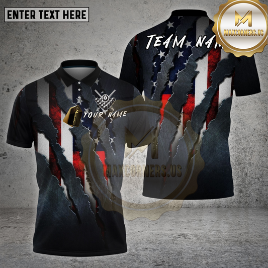 Maxcorners Billiards Shirt American Flag Claw Ripped Patriotic Style Multioptions Personalized Name, Team Name Unisex 3D Shirt
