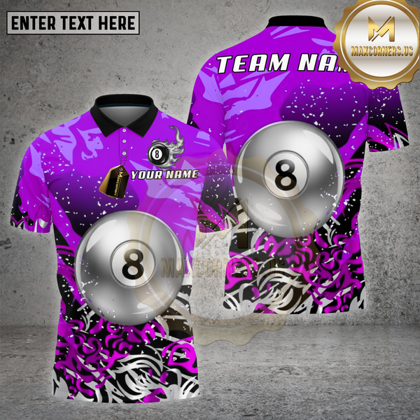 Maxcorners Billiards Shirt Silver 8 Ball Splash Art Multioptions Personalized Name, Team Name Unisex 3D Shirt