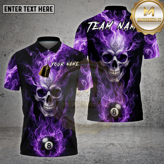 Maxcorners Billiards Shirt Skull 8 Ball Fire Multioptions Personalized Name, Team Name Unisex 3D Shirt