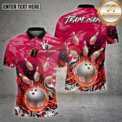 Maxcorners Bowling Shirt Silver Flame Bowling Strike Explosion Multioptions Personalized Name, Team Name Unisex 3D Shirt