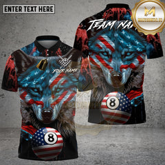 Maxcorners Billiards Shirt American Wolf 8 Ball Patriot Style Multioptions Personalized Name, Team Name Unisex 3D Shirt