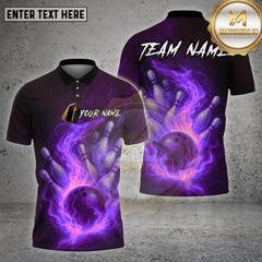 Maxcorners Bowling Shirt Flaming Pins and Ball Multioptions Personalized Name, Team Name Unisex 3D Shirt (4 Colors)
