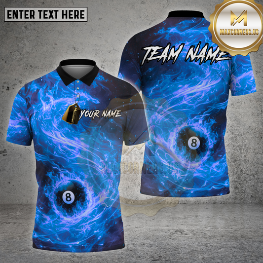 Maxcorners Billiards Shirt Flaming Firestorm 8 Ball Multi Options Personalized Name, Team Name Unisex 3D Shirt (4 Colors)