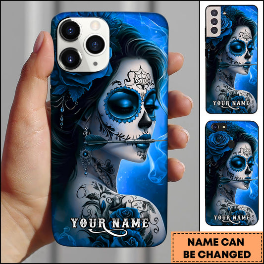 Maxcorners Sugar Skull Woman Gothic Beauty Dart Style Multicolor Options Personalized Name 3D Phonecase