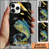 Maxcorners Fishing Luxury Black Gold Lightning Splash Personalized Name Phone Case (10 Fish Species)